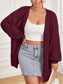 SHEIN LUNE Plus Drop Shoulder Duster Cardigan - Burgundy - View 3