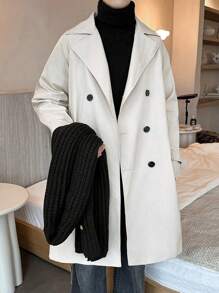 Manfinity Hypemode 男裝雙排扣raglan袖超大碼風衣 - 米色 - 查看 3