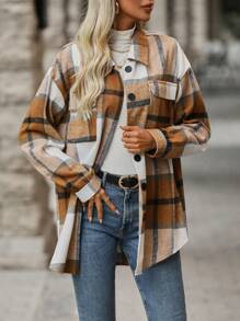 SHEIN LUNE Plaid Print Drop Shoulder Coat - Multicolor - View 3