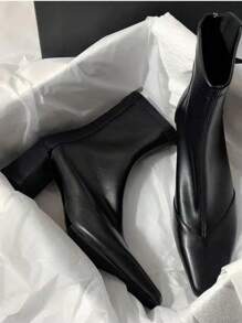 Bốt thời trang nữ mới, bốt gót dày màu cà phê, cổ ngắn đa năng cho mùa thu/đông, giày da nhỏ cổ điển màu đen đa năng, bốt ngắn kiểu Pháp, bốt cổ ngắn cho mùa xuân/thu - màu đen - Xem 1