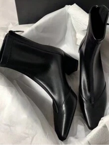 Bốt thời trang nữ mới, bốt gót dày màu cà phê, cổ ngắn đa năng cho mùa thu/đông, giày da nhỏ cổ điển màu đen đa năng, bốt ngắn kiểu Pháp, bốt cổ ngắn cho mùa xuân/thu - màu đen - Xem 3