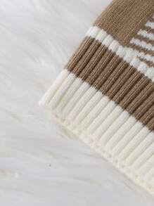 Baby Boy Striped Trim Bear Patched Cardigan - Camel - View 4