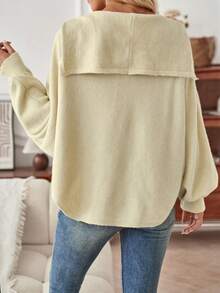 SHEIN LUNE Cổ thuỷ thủ tay cánh Curved Hem Áo len - Màu xanh chanh - Xem 2