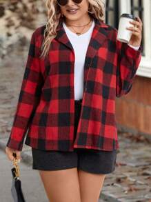 SHEIN LUNE Plus Buffalo Plaid Print Lapel Neck Blazer