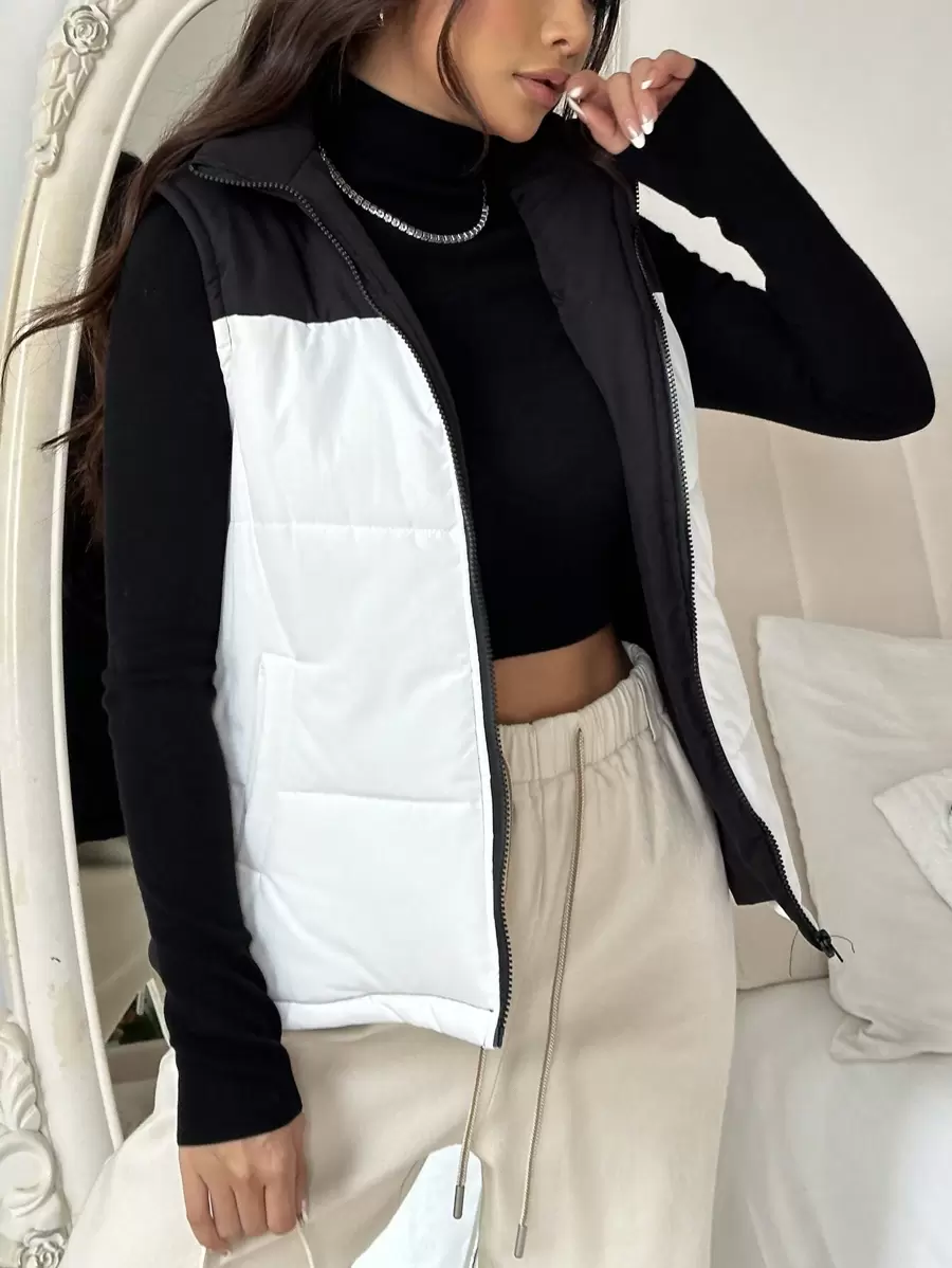 SHEIN Unity 女士拉链拼色休闲冬季背心外套