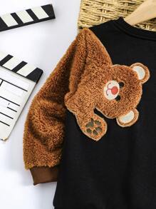 SHEIN Young Boy Bear Embroidery Sweatshirt & Sweatpants - Black - View 7