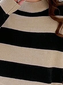 Sọc khối Thả vai Áo len Oversized - Lạc đà - Xem 3