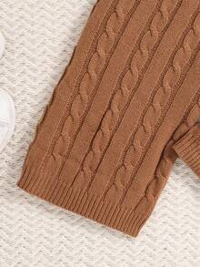 SHEIN Cô gái Tween Chất rắn Viền chia cắt Áo len & Quần dệt kim - Lạc đà - Xem 5