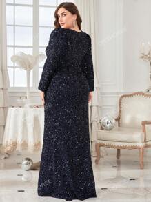UNITHORSE Vestido formal de manga abullonada, con lentejuelas de talla grande, elegante vestido de noche de manga larga para graduación, cena o fiesta de bodas