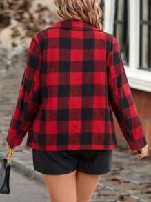 SHEIN LUNE Plus Buffalo Plaid Print Lapel Neck Blazer