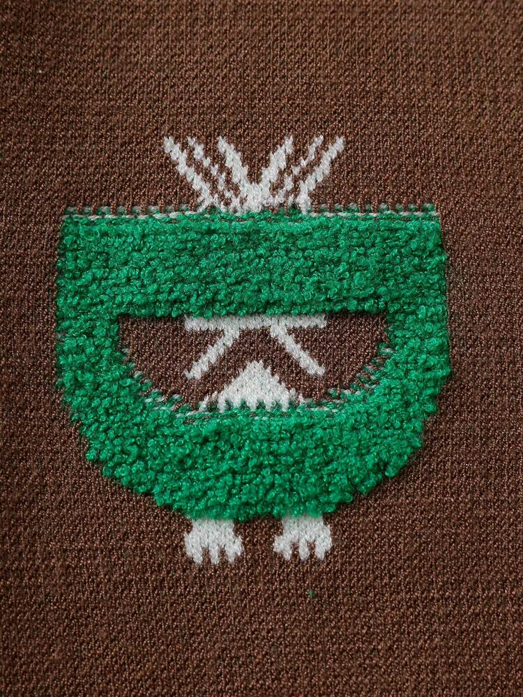 Baby Boy Cartoon Pattern Contrast Trim Cardigan