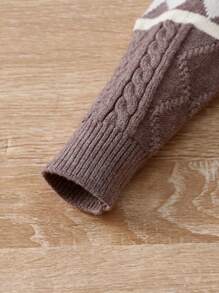 Baby Boy Argyle Pattern Cable Knit Cardigan - Khaki - View 4