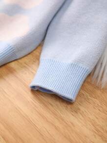 Baby Girl Cartoon Pattern Button Detail Sweater - Baby Blue - View 4