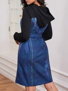 Đầm dài tay họa tiết denim chắp vá thường ngày có mũ trùm đầu dành cho nữ - Nhiều màu - Xem 2
