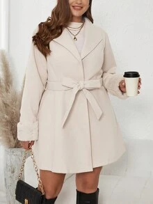 SHEIN Clasi Hơn 	
Fuzzy Cổ tay áo Thắt lưng Áo khoác - trắng - Xem 4