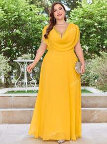 Vestido formal de gasa con cuello drapeado, elegante vestido de graduación, cena, fiesta o boda como invitada, vestido de novia, atuendo de cumpleaños para mujer