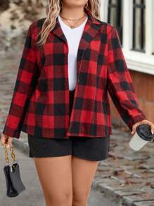 SHEIN LUNE Plus Buffalo Plaid Print Lapel Neck Blazer