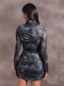 GENKIRA Tie Dye Ruched Mesh Bodycon Dress Fall Cloth For Women - Multicolor - View 2
