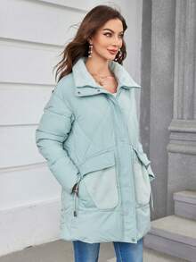 HaiLuoZi Áo khoác đệm túi nắp cho mùa đông - Màu xanh Bạc hà - Xem 6