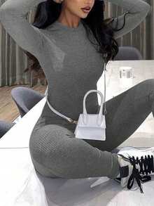 Solid Unitard Jumpsuit - Grey - View 3