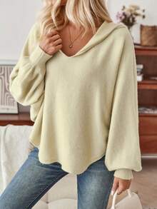 SHEIN LUNE Cổ thuỷ thủ tay cánh Curved Hem Áo len - Màu xanh chanh - Xem 5