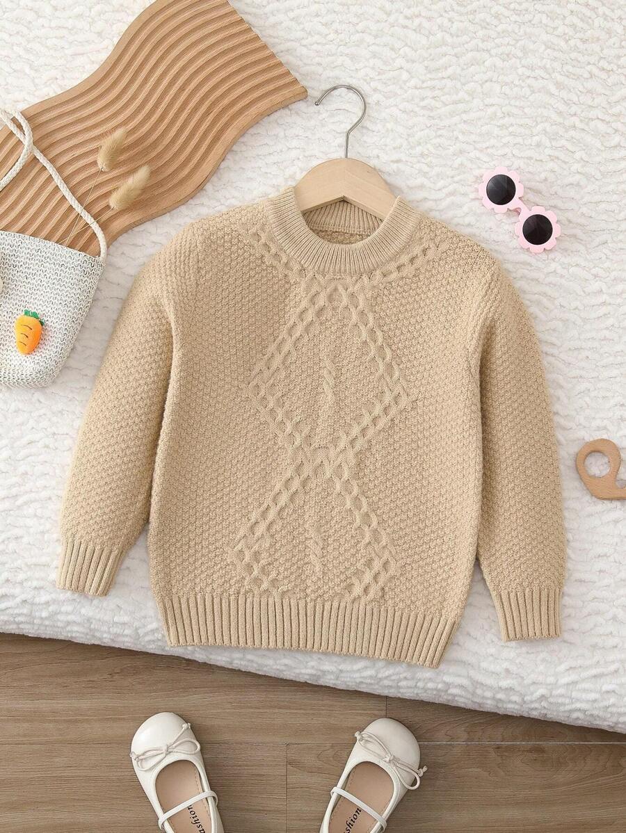 SHEIN Cô Gái Trẻ Chất rắn Vòng cổ Áo len - Màu Khaki - Xem 1