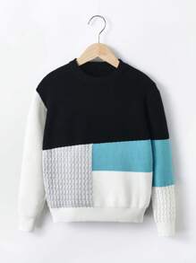 男大童撞色麻花編織套頭毛衣 - 彩色 - 查看 1