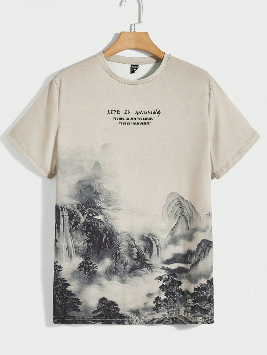 GENTILAND Nam Slogan & In Ngang Áo thun - Màu Khaki - Xem 1