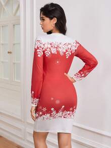 Christmas Print Bodycon Dress - Multicolor - View 2