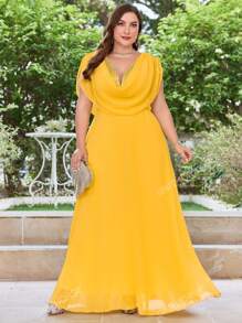 Vestido formal de gasa con cuello drapeado, elegante vestido de graduación, cena, fiesta o boda como invitada, vestido de novia, atuendo de cumpleaños para mujer