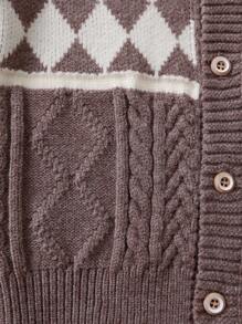 Baby Boy Argyle Pattern Cable Knit Cardigan - Khaki - View 5
