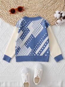 Baby Boy Geo Pattern Button Up Cardigan - Blue - View 2