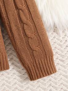 SHEIN Cô gái Tween Chất rắn Viền chia cắt Áo len & Quần dệt kim - Lạc đà - Xem 3