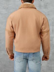 Manfinity Homme Men Borg Collar Zip Up Loose Overcoat - Camel - View 2