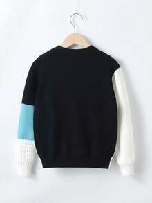 男大童撞色麻花編織套頭毛衣 - 彩色 - 查看 2