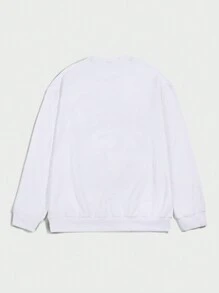 ROMWE MEN Street Life Guys Skull & Slogan Graphic Sweatshirt