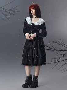 ROMWE Goth Color-block Patchwork Lapel Cardigan - Black - View 6