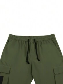 Manfinity Homme Loose Fit Men's Cargo Pants With Flap Pockets And Drawstring Waist, For Fall