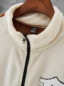 Manfinity Men Letter Graphic Colorblock Contrast Binding Fleece Vest Coat Without Tee - Multicolor - View 3