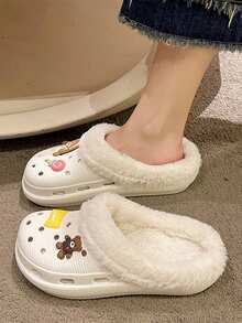 秋天和冬天加厚卡通軟底耐磨,防滑,濃烈香調拖鞋適合女士,室內和戶外 - 白色 - 查看 2