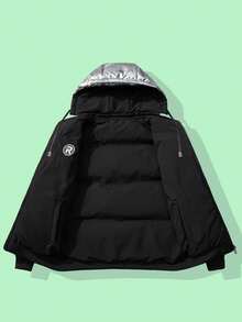 Manfinity Oversized Men's Letter Graphic Zip-Up Hooded  Jacket - Silver - View 5