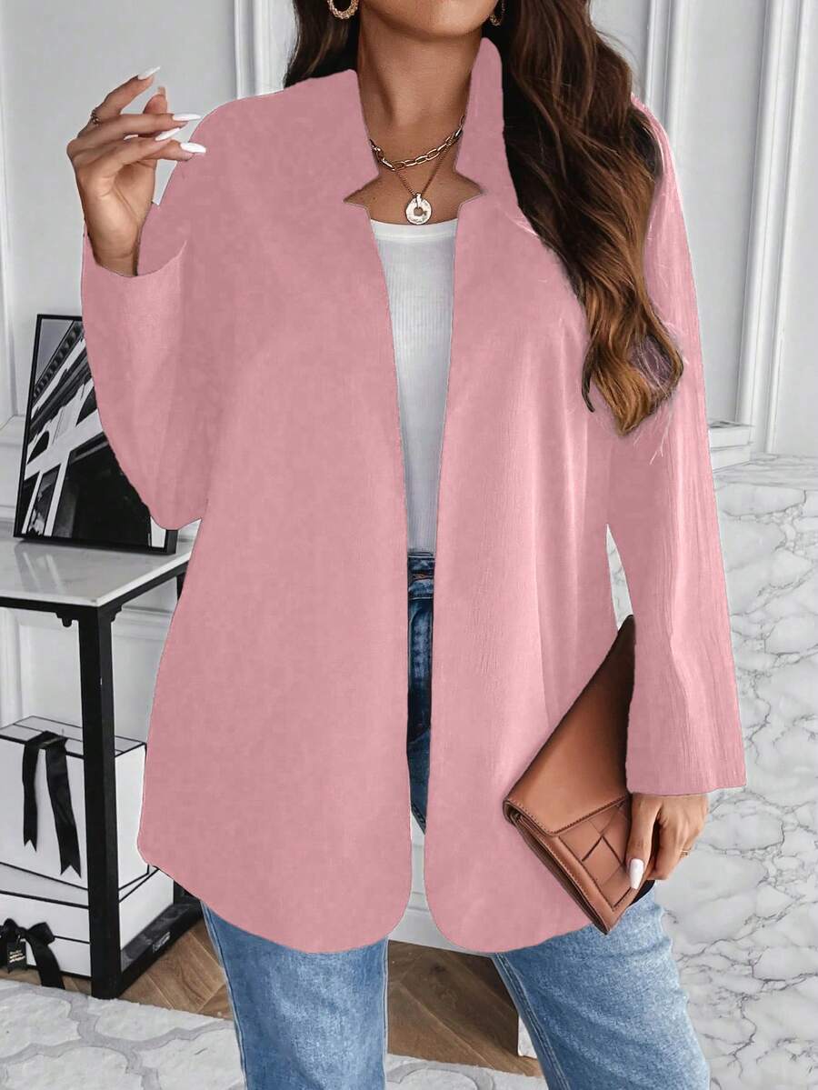 SHEIN Franclia Kích thước lớn Của phụ nữ Màu thuần Mặt trước Mở Giải trí Áo khoác - Hồng - Xem 1