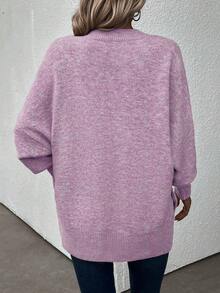 SHEIN LUNE Batwing Sleeve Button Detail Split Hem Sweater - Purple - View 2