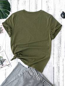 SHEIN LUNE 聖誕圖案T恤 - 軍綠色 - 查看 2