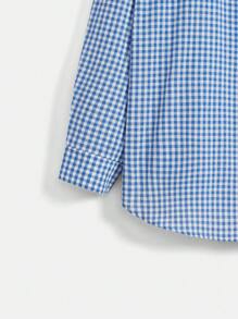 SHEIN EZwear Plus Gingham Print Pocket Patched Shirt - Blue and White - View 4