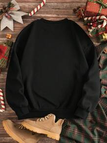 INAWLY Sudadera con estampado navideño y forro térmico, sudadera de otoño - Negro - Ver 2