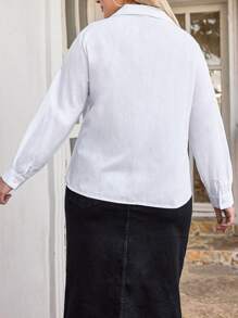 RueChic Plus Solid V Neck Blouse - White - View 3