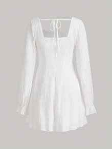 SHEIN MOD 印花後綁帶荷葉袖洋裝 - 彩色 - 查看 2