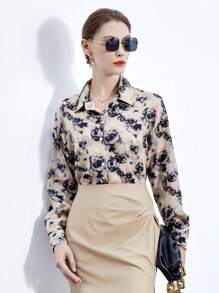 SHEIN BIZwear Floral Print Button Front Shirt - Multicolor - View 1