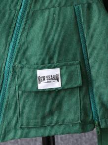 SHEIN Young Boy Letter Patched Zip Up Hooded Jacket & Pants - Green - View 6